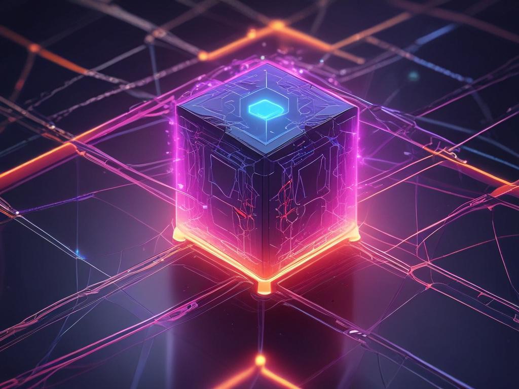 Create a high resolution of a glowing blockchain network symbolizing