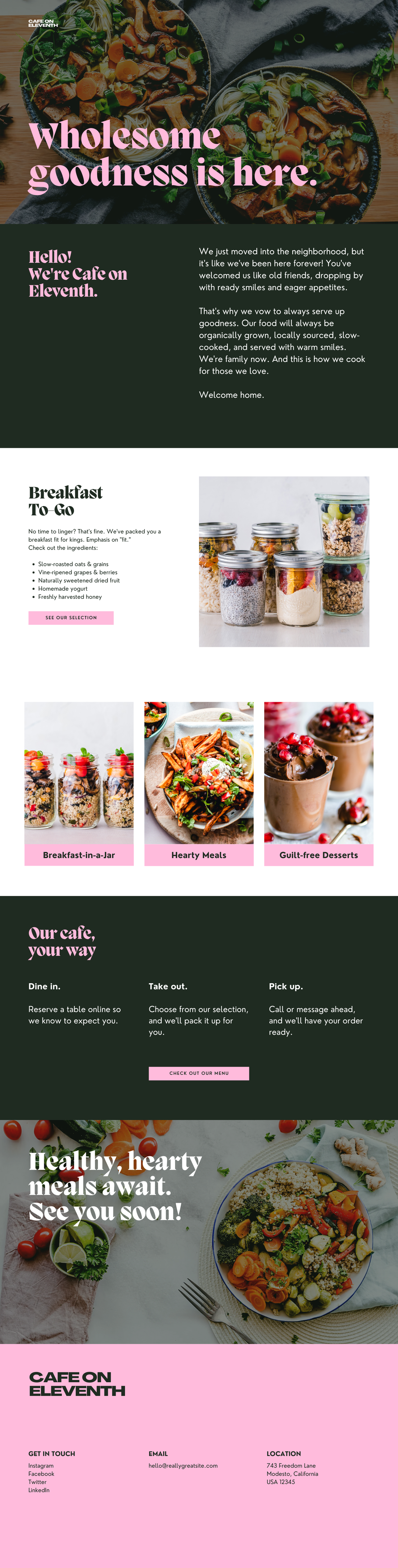 food and restaurant service website in pink and dark green photographic style.png