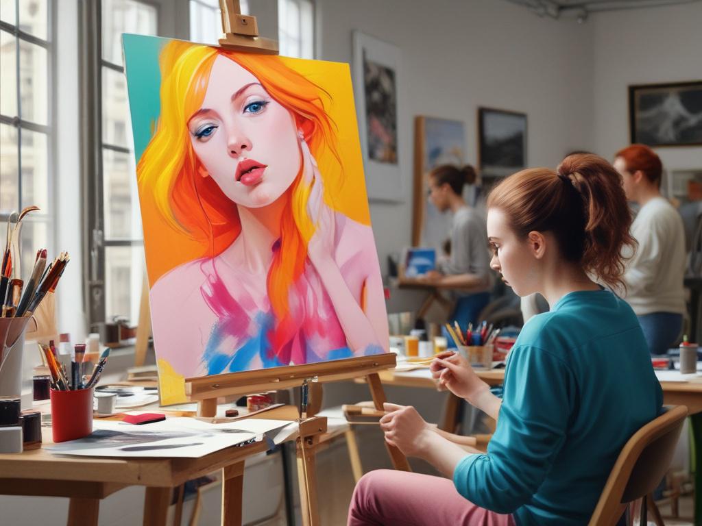 A vibrant and minimalistic workshop setting with a diverse group