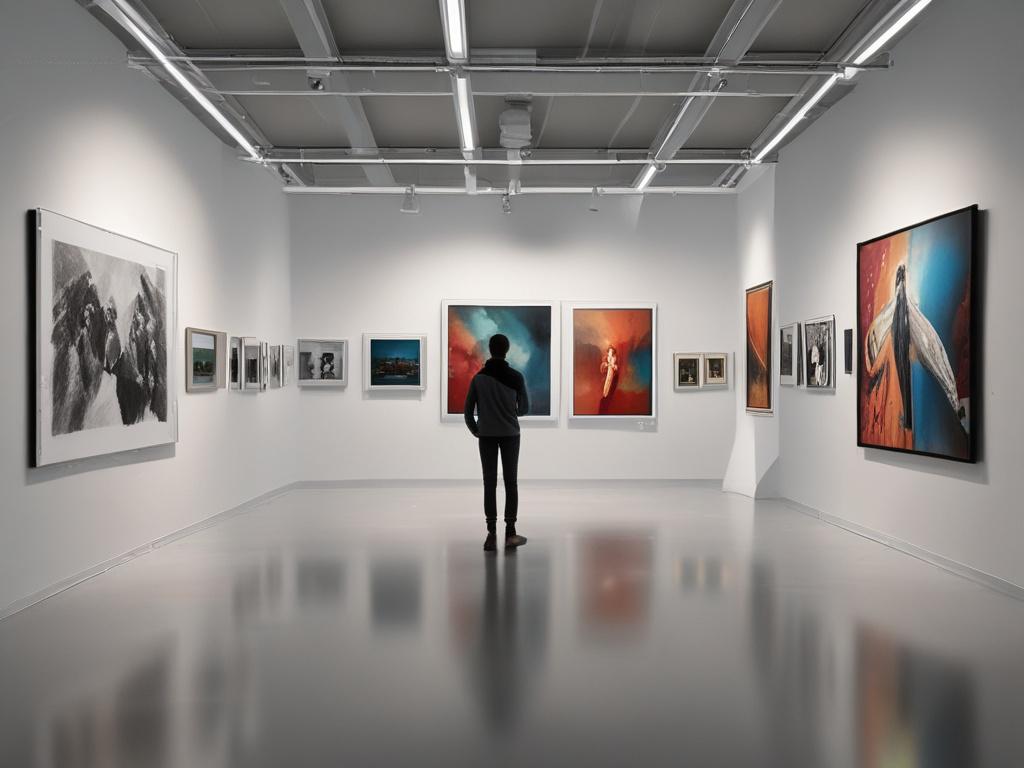 An art exhibition featuring a variety of artworks displayed in