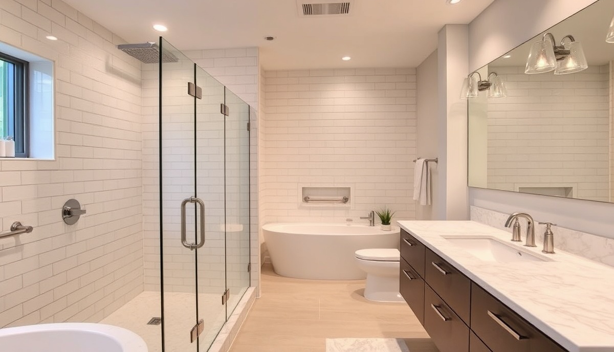 Beautiful modern bathroom with walk-in shower and spa-like aesthetic