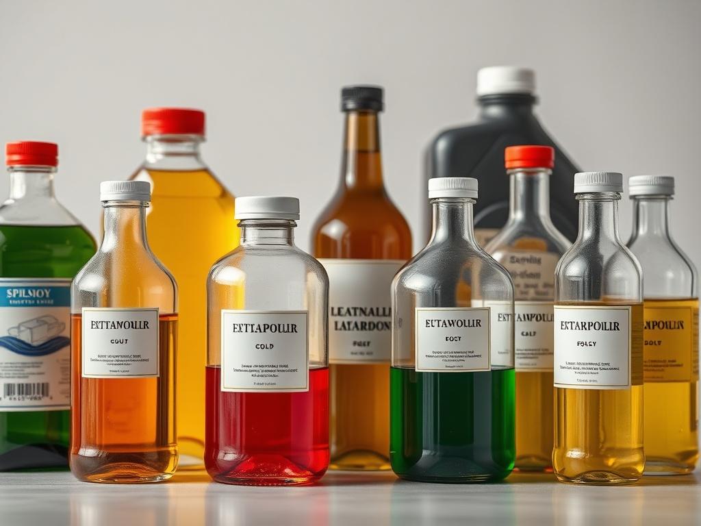 A hyper realistic close up shot of various petroleum products