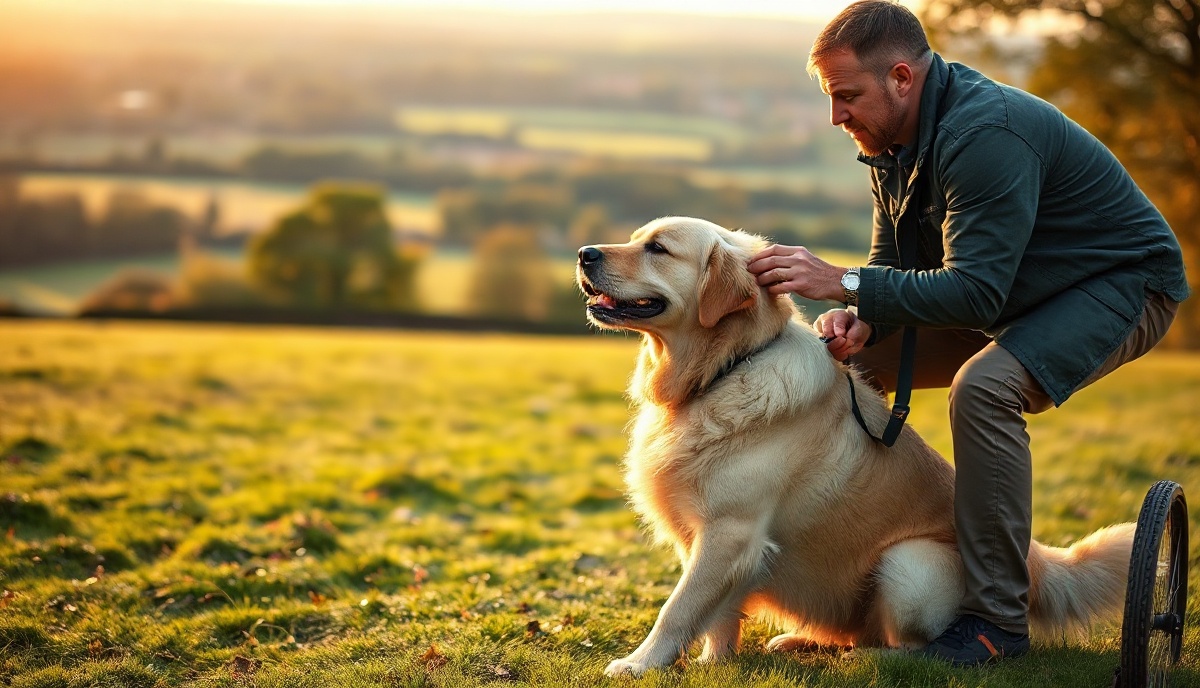 Professional dog trainer working with a dog in beautiful Kent countryside