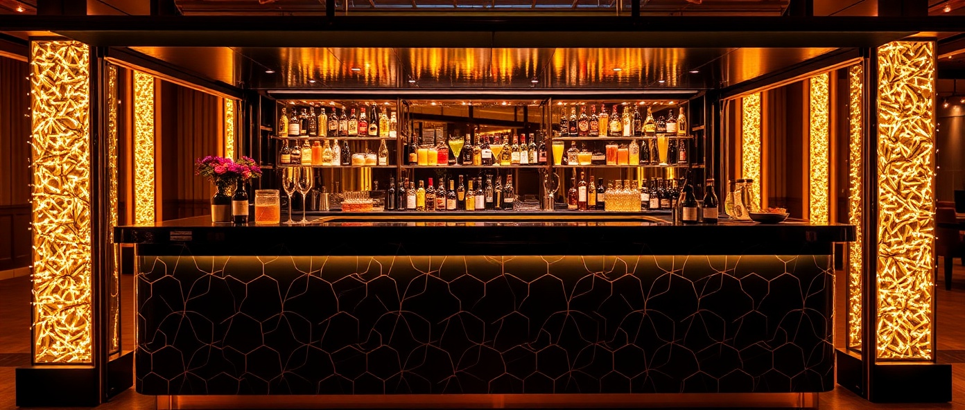 Mobile bar with colorful cocktails
