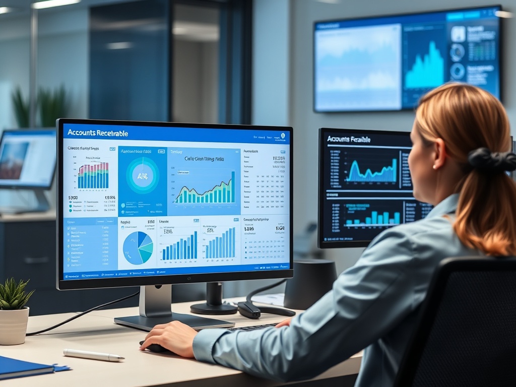 Healthcare financial administrator managing accounts receivable metrics and collection trends dashboard
