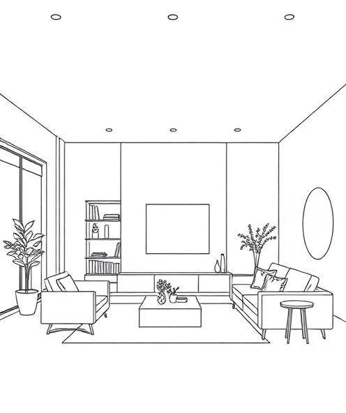 Minimalist interior line art illustration