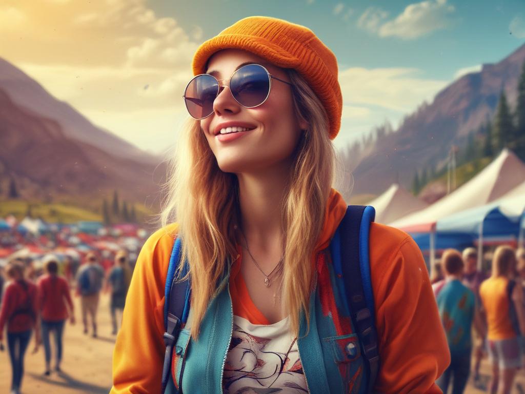A lively scene of a woman dressed in casual yet