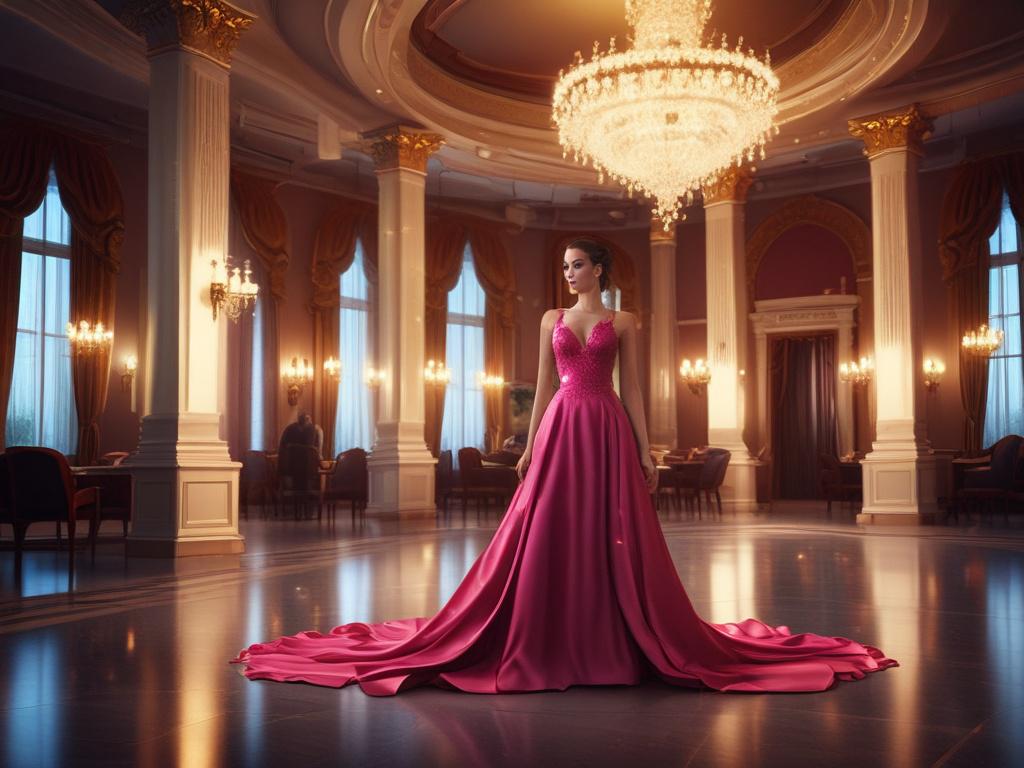 A beautiful, elegant woman in a stylish evening gown standing