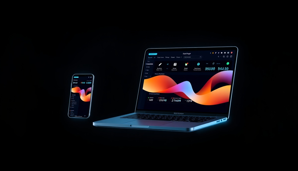3D mockup of laptop and smartphone with glowing interface