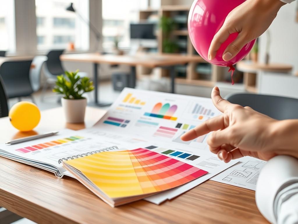 A beautifully arranged design proposal on a table, featuring vibrant