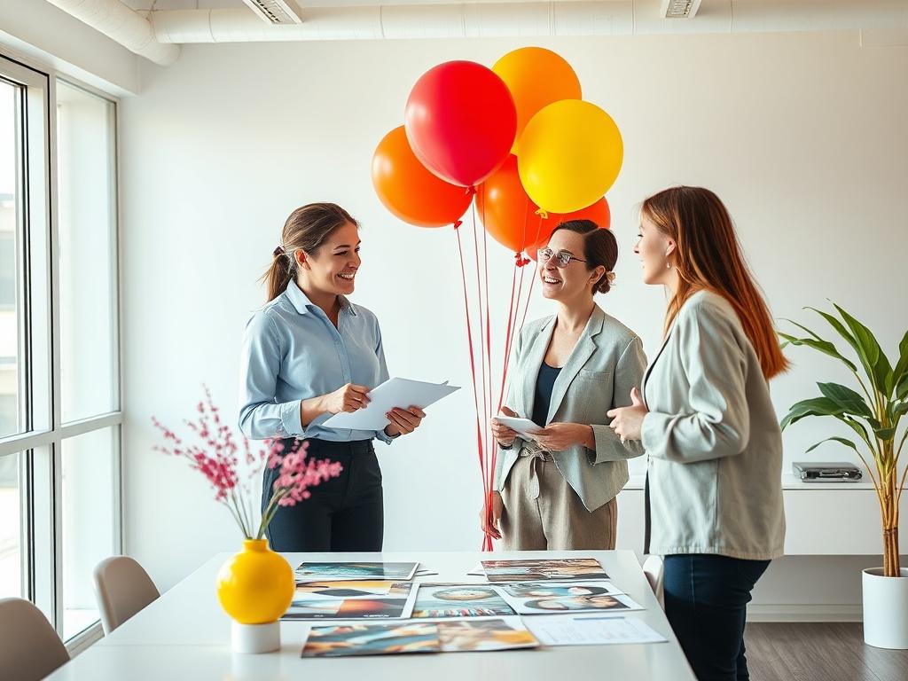 A professional event stylist discussing ideas with a client in