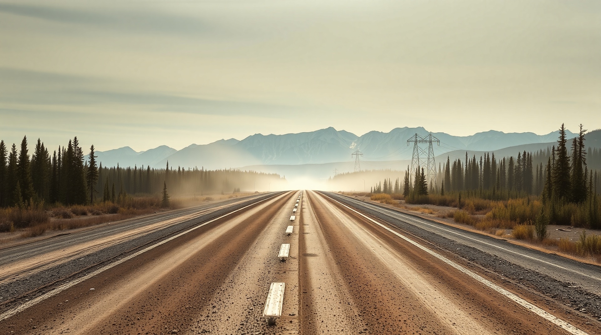 Yukon mining road stretching through boreal forest
