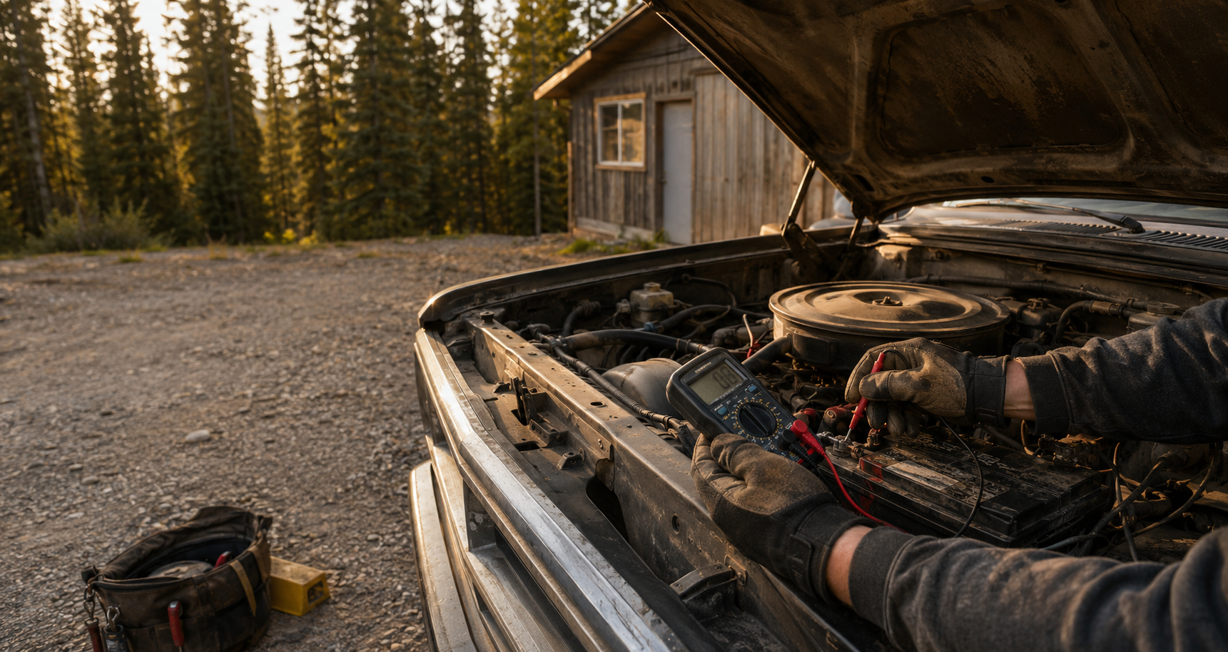 Illustrative non-urgent vehicle diagnostic scene in a safe Yukon work area