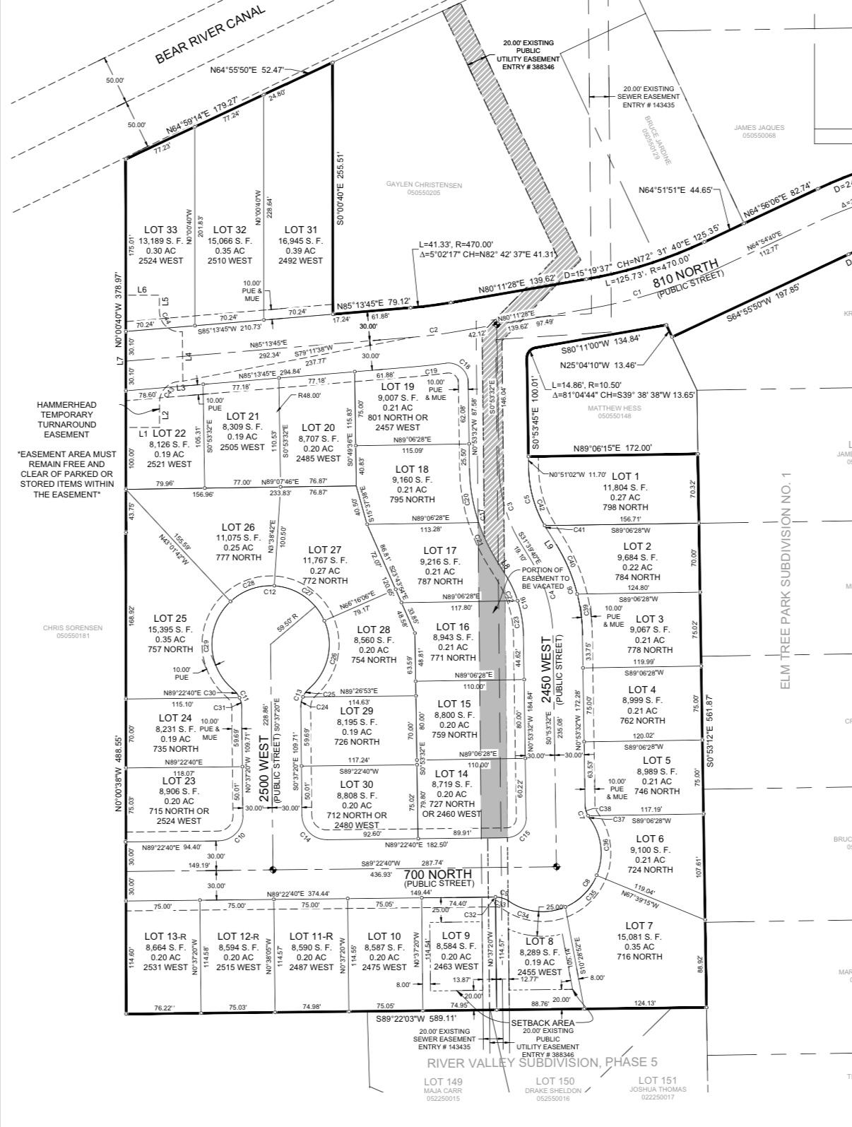 Lot map of Hidden Valley subdivision