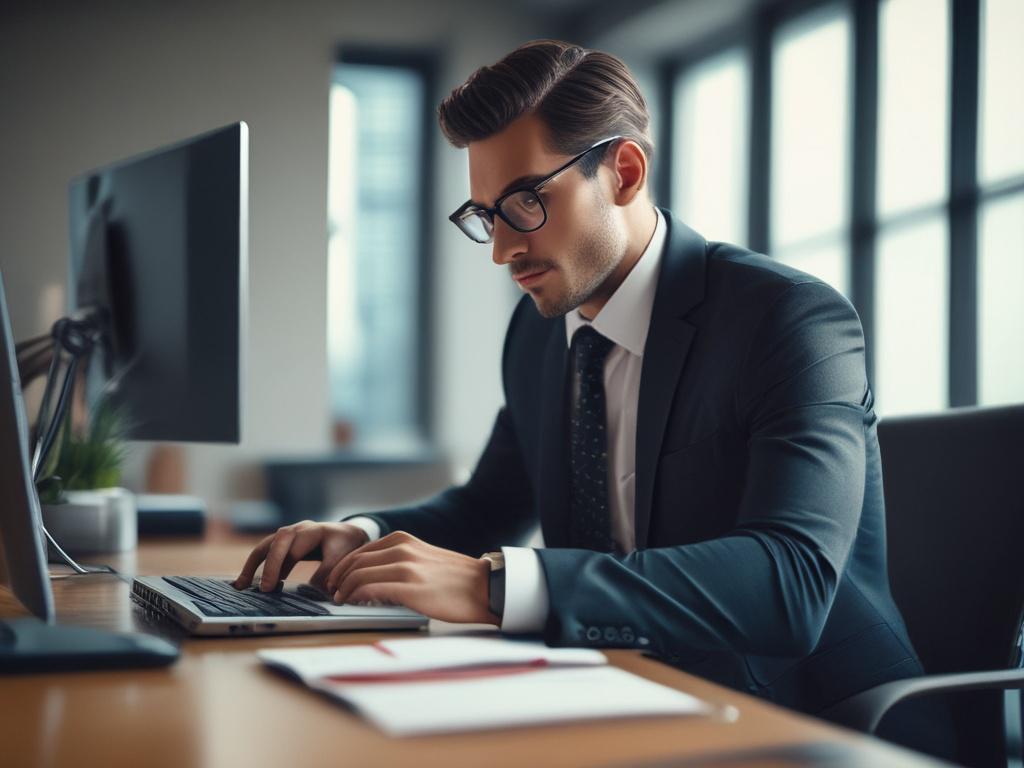 A professional consultant sitting at a modern desk, analyzing investment data on a laptop, with a sleek office background. The focus is on the consultant's face, showcasing concentration and determination, while high-resolution details capture the ambiance of a high-stakes financial environment. The image has an RGB color scheme of (50, 170, 39) to reflect the brand's identity.
