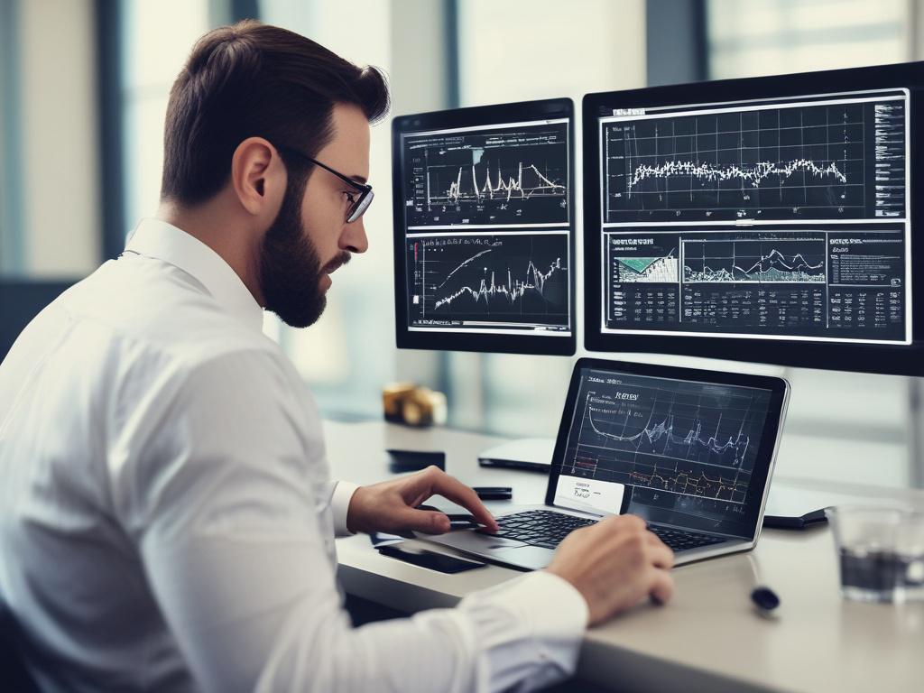 A portfolio manager reviewing investment options on a tablet, with financial charts displayed on a large screen behind them. The image captures the manager's confident demeanor, illustrating professionalism and expertise in investment management. The background is sleek and modern, using an RGB color scheme of (50, 170, 39) to align with the brand's visual identity.