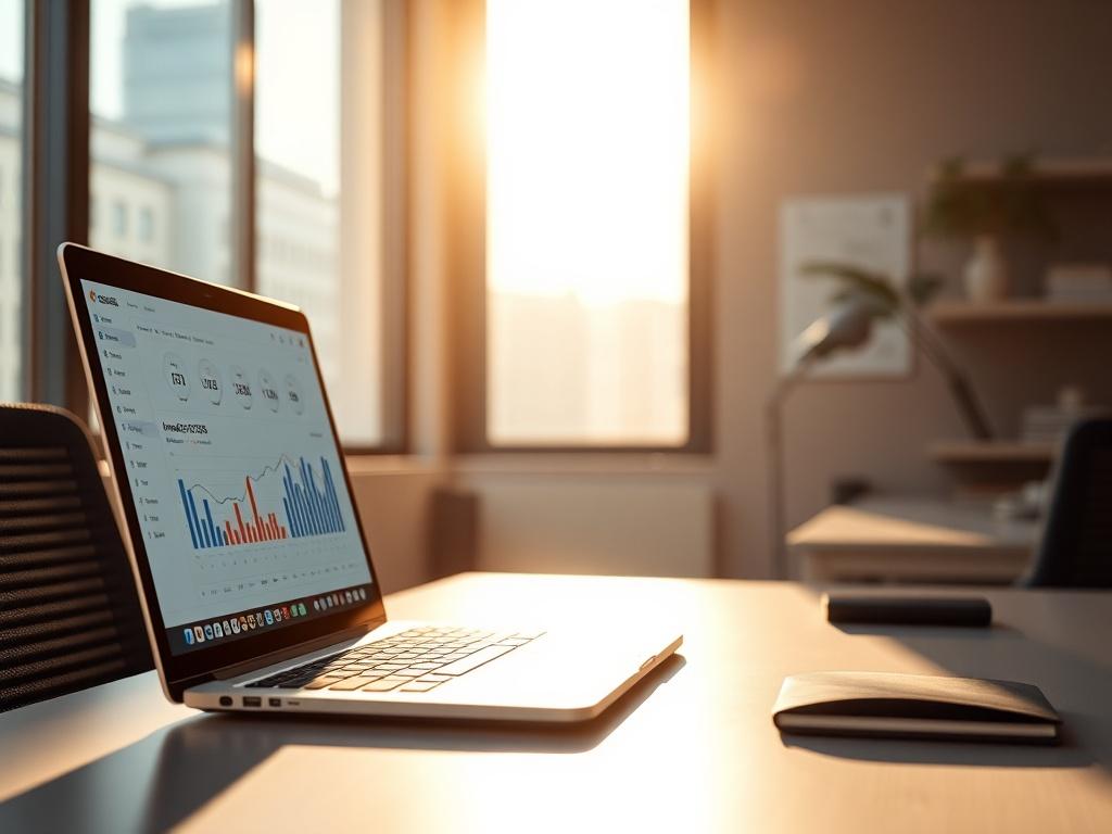 A modern, clean office setting with a sleek desk and