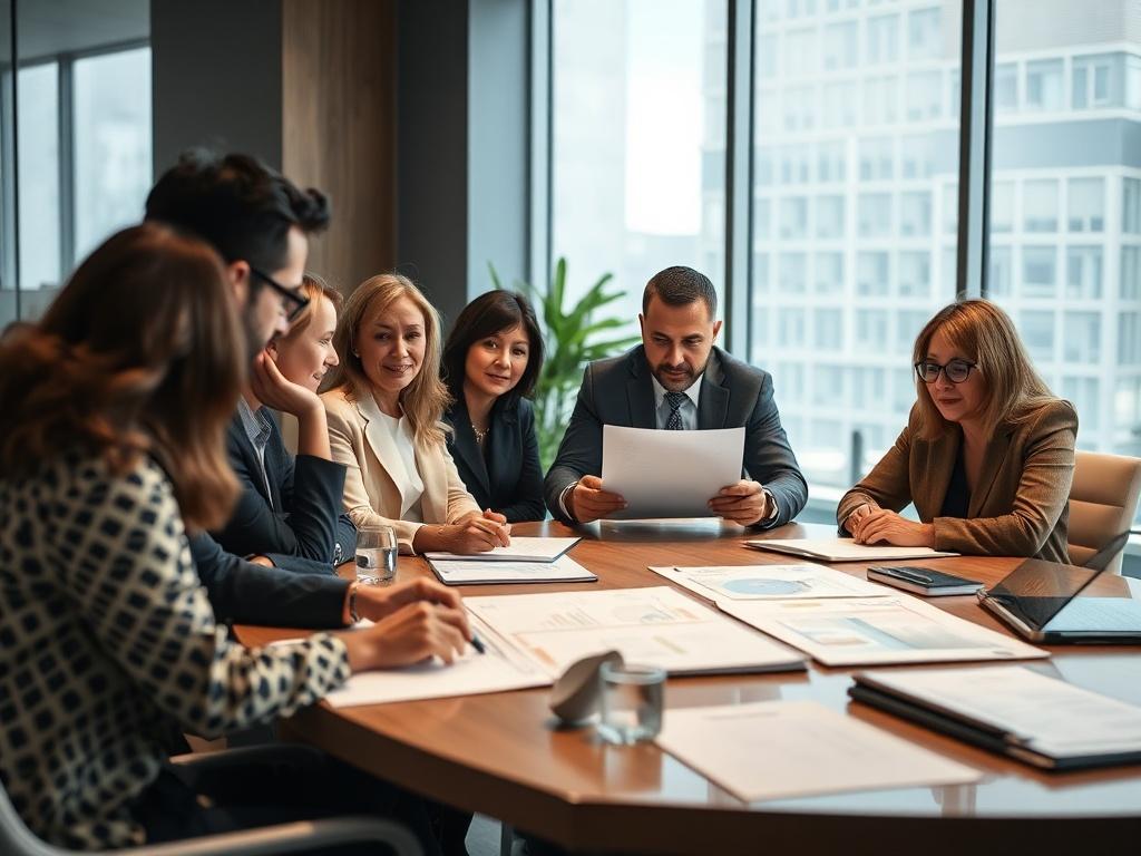 A high level executive meeting with diverse stakeholders around a