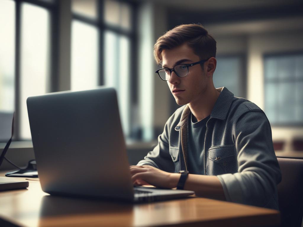 A close up shot of a focused young individual working