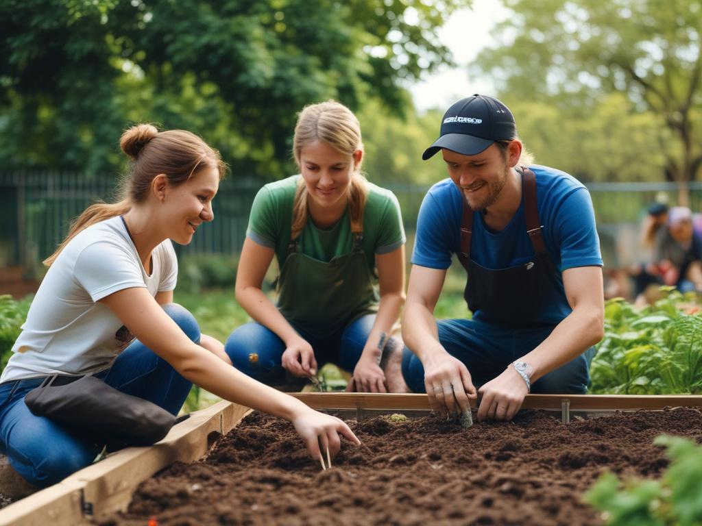 A close up shot of a community volunteer planting seeds