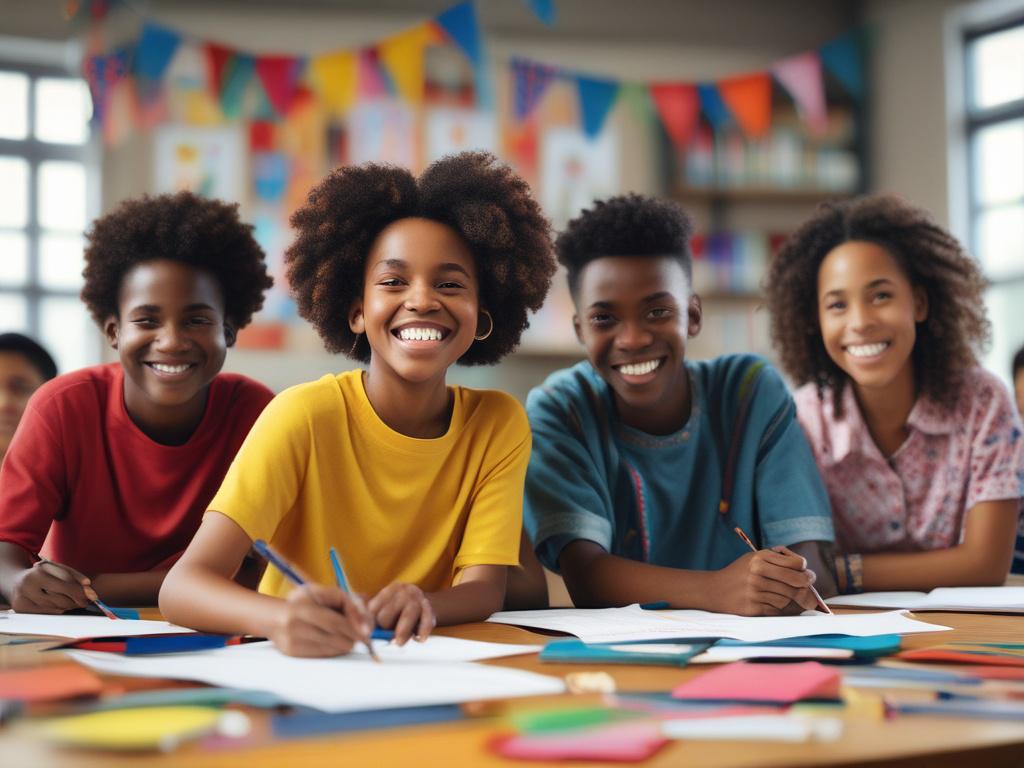 A close up shot of a diverse group of young