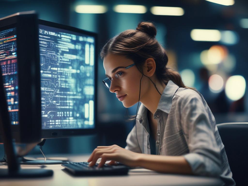 A close up shot of a young woman intensely focused