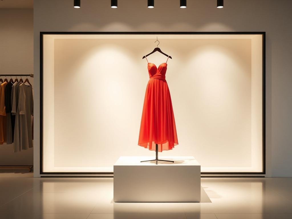 A stylish and elegant fashion boutique showcasing a single exquisite