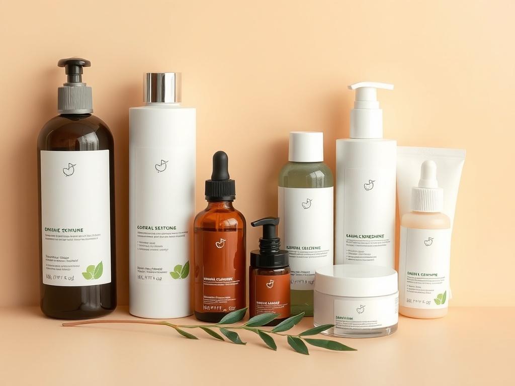 A realistic high resolution of natural skincare products arranged elegantly