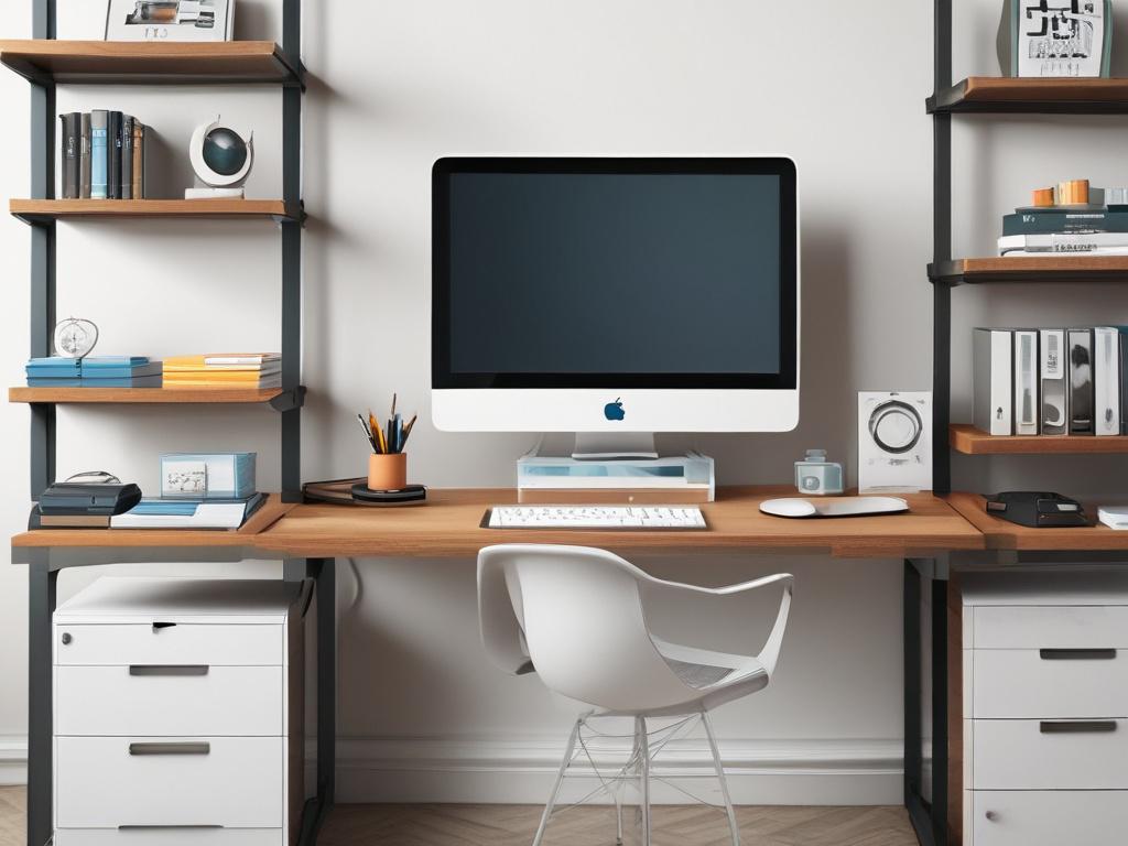 An organized workspace showing a computer with final design files