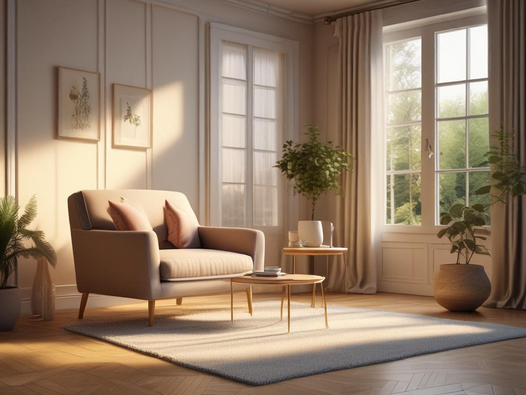 A serene and inviting room with soft golden lighting, featuring