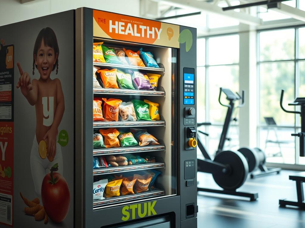 A healthy snack vending machine featuring a range of nutritious