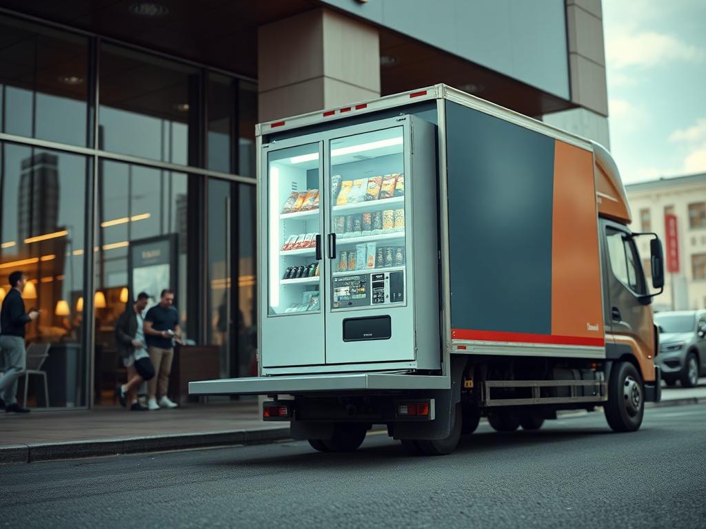 A close up shot of a delivery truck parked outside