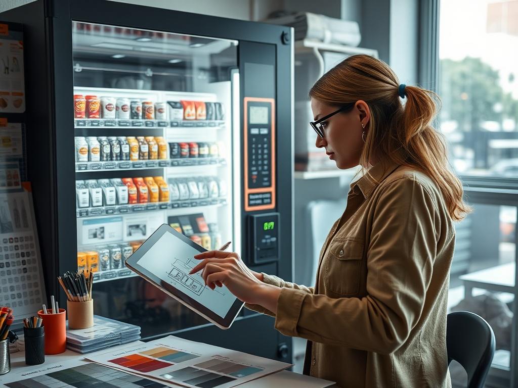 A designer working on a digital tablet, sketching a customized