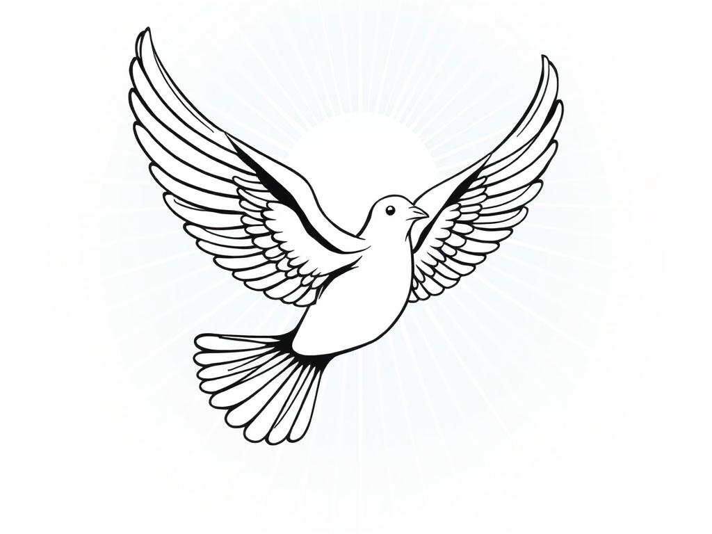**Prompt for AI Image Generation:**

Create a high-quality illustration titled "El Espíritu Santo," focusing on the theme of the "Poder del Espíritu Santo." The composition should be simple and clear, featuring a single, prominent subject: a beautiful, majestic dove symbolizing the Holy Spirit. The dove should be shown in mid-flight, with its wings gracefully spread wide, conveying a sense of freedom and divine presence. 

The background should be serene and uplifting, with soft, radiant light emanating fro