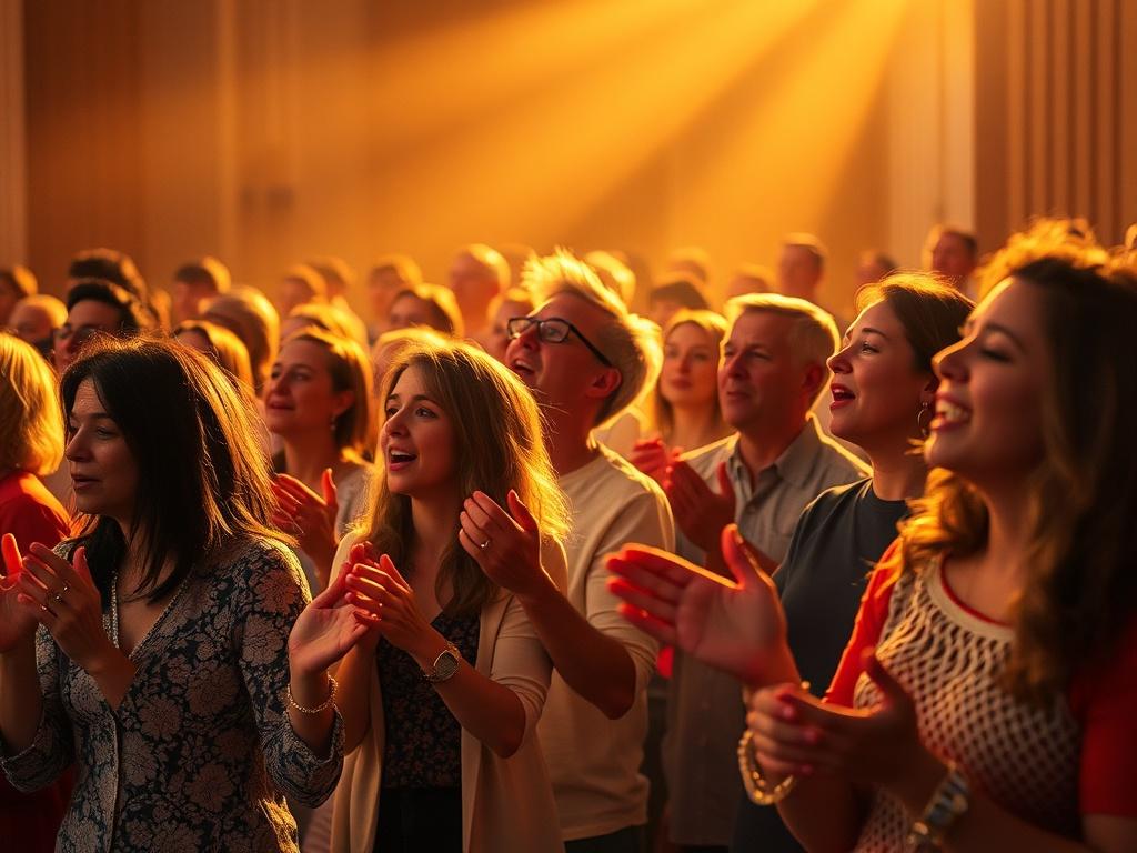 A vibrant worship service with a diverse group of people