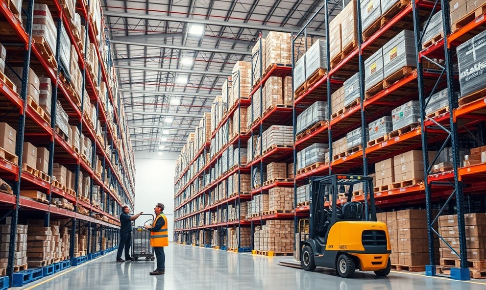 Professional warehouse logistics with organized storage and operations