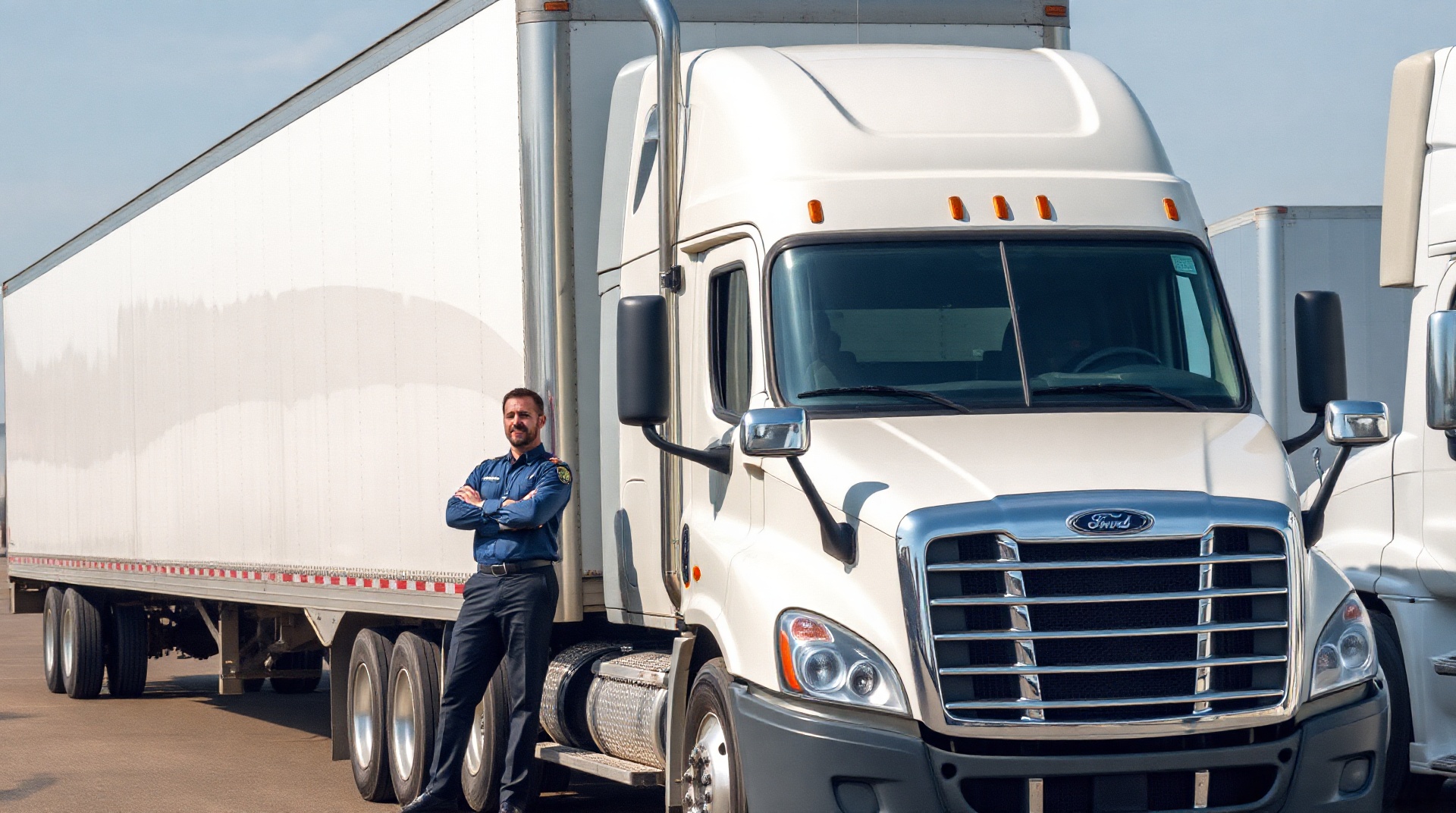 Professional commercial truck driver with modern tractor trailer