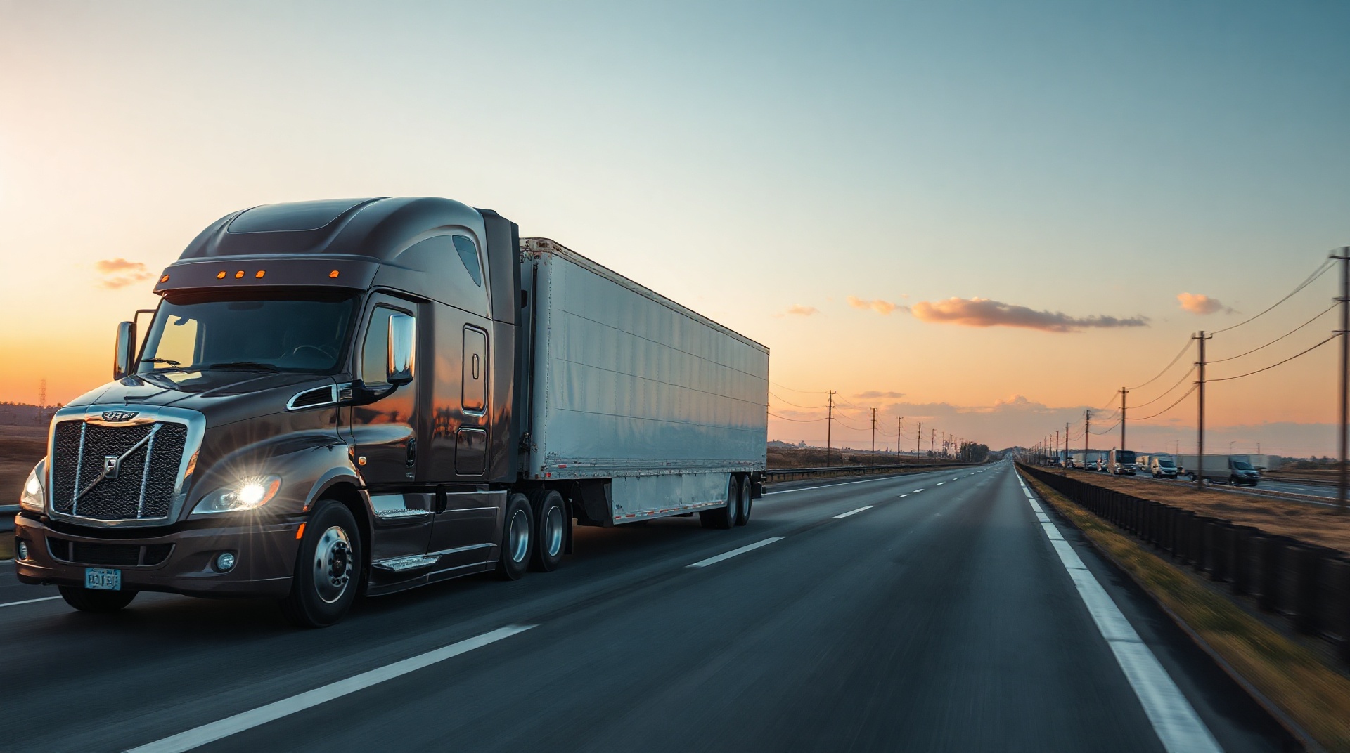 Professional freight transportation with commercial truck on highway