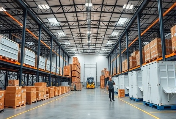 Modern professional cargo warehouse interior with organized logistics operations