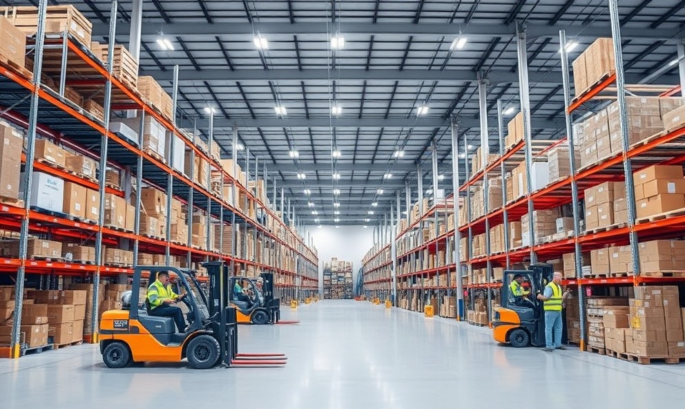 Modern distribution center with organized warehouse operations