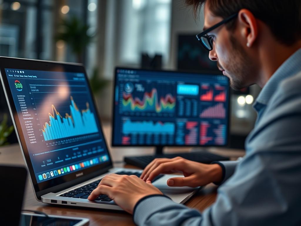 A close up shot of a data analyst working on