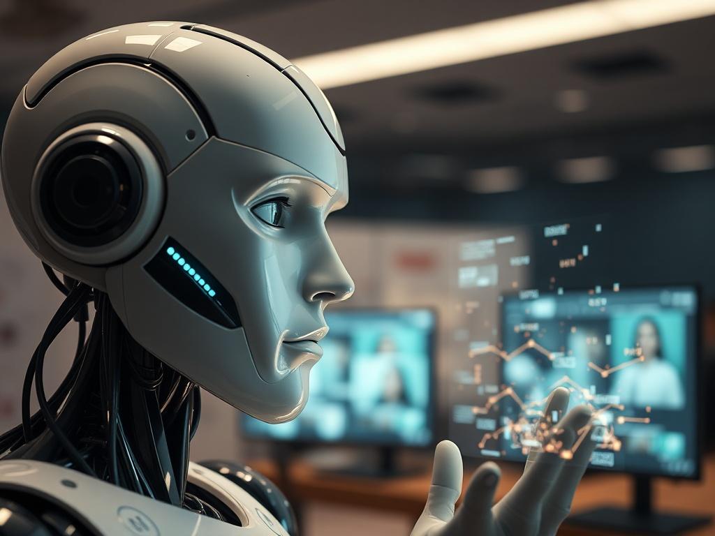 **Prompt for AI Image Generation:**

Create a realistic, high-resolution image that visually represents the concept of AI forgetting its tasks. The composition should focus on a single subject: a lifelike humanoid robot or advanced AI assistant with a human-like face, looking perplexed or contemplative as it stares intently at a glowing, holographic display showing fragmented data or task lists that seem to be fading away. The robot should possess intricate, detailed features that blur the line between arti