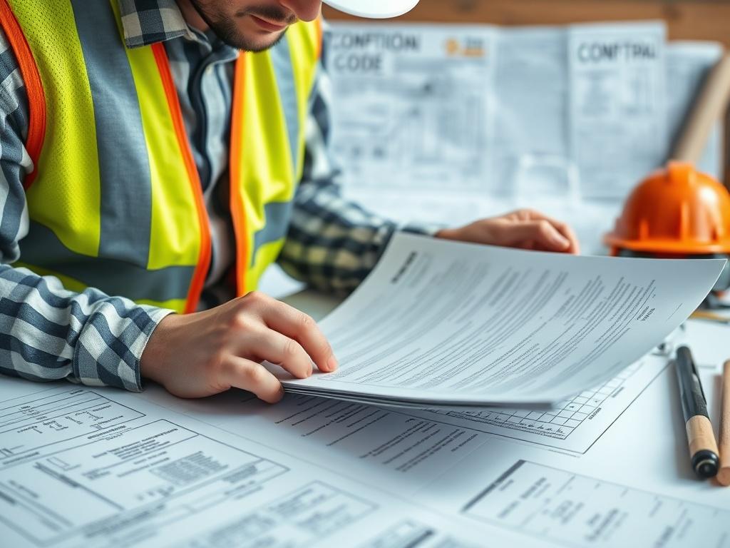 A close up shot of a structural engineer examining compliance