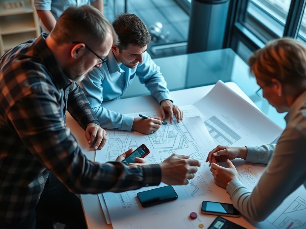 A close up shot of a team of engineers and