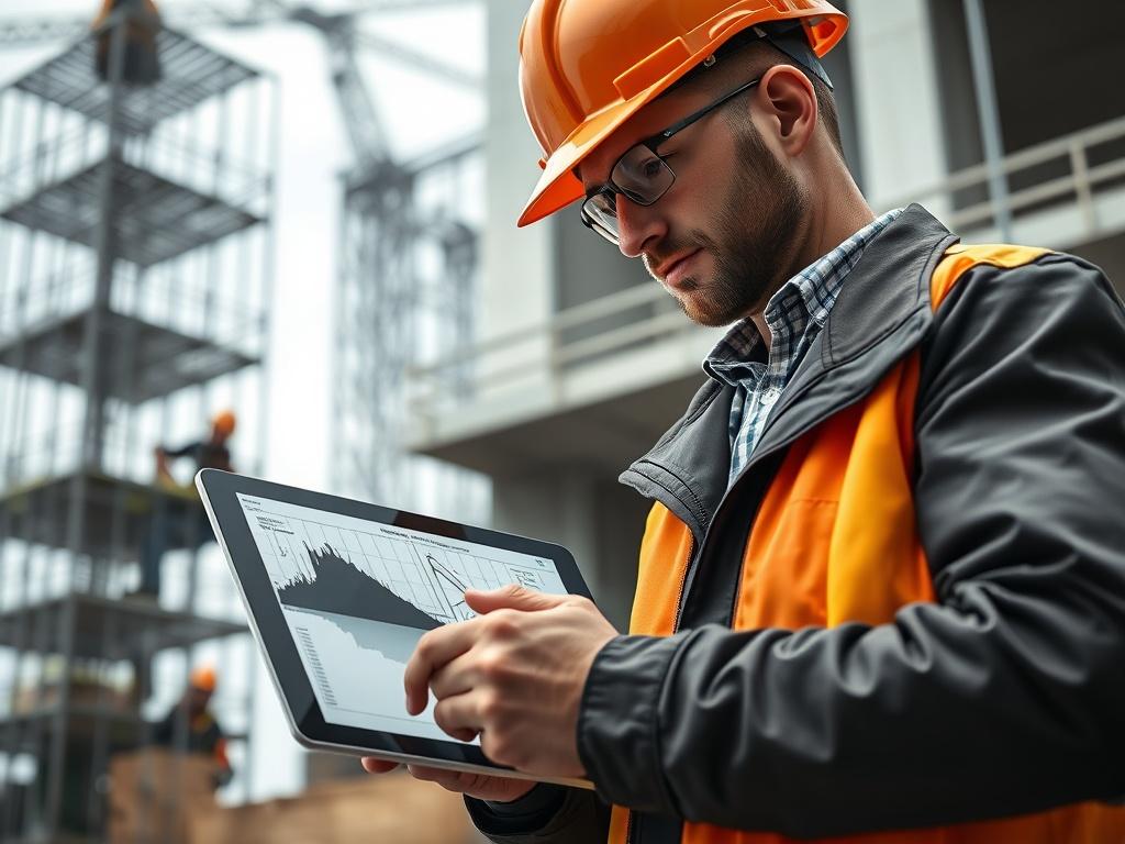 A close up shot of an engineer analyzing structural data