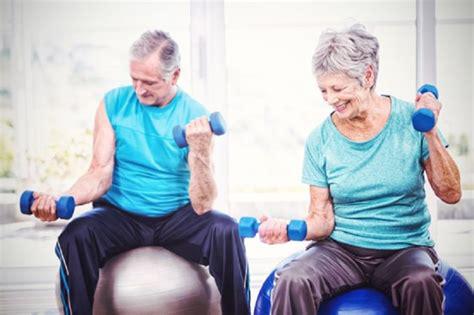 Elderly couple working out at an RV park in Apache Junction, AZ.