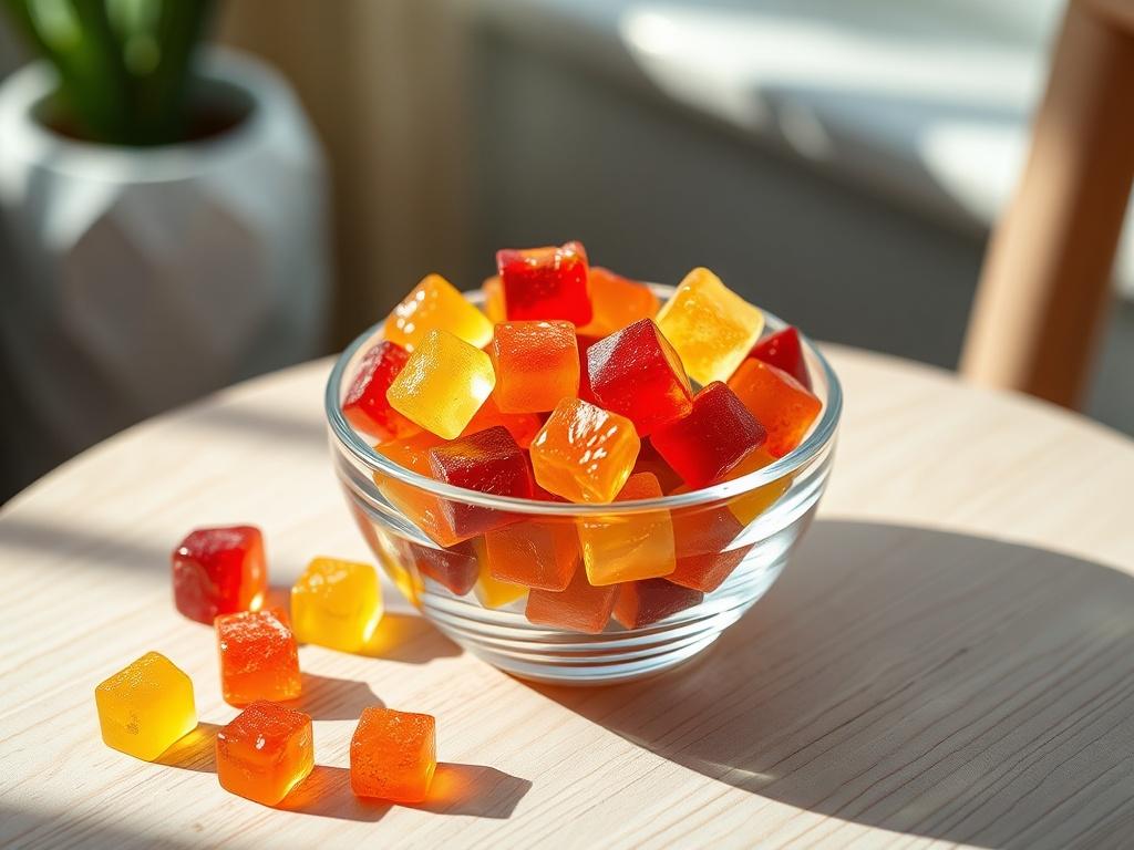 A high resolution image of colorful CBD gummies displayed in