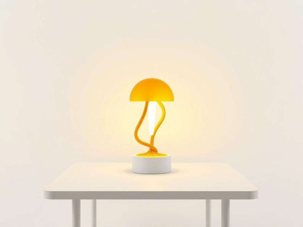 A photorealistic image of a vibrant 3D printed lamp designed