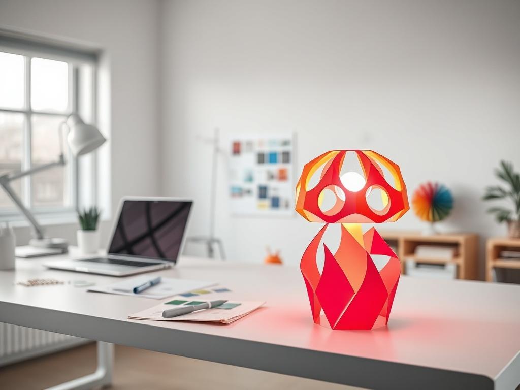 A clear and minimalistic workspace featuring a designer's desk with