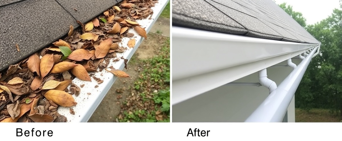 Gutter cleaning - before and after